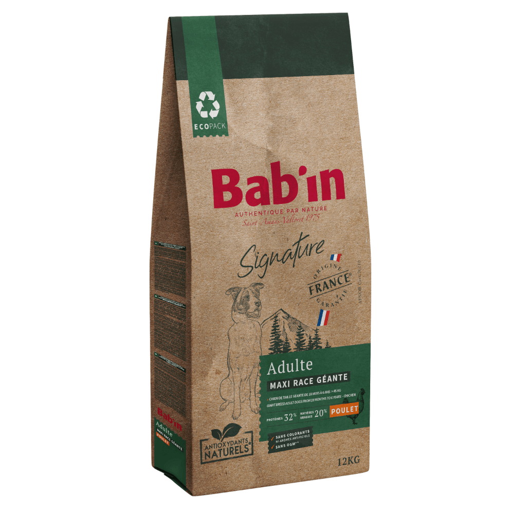 Croquettes – BAB’IN – Signature Maxi Adulte Poulet – Chien Adulte Grandes et Très Grandes Races