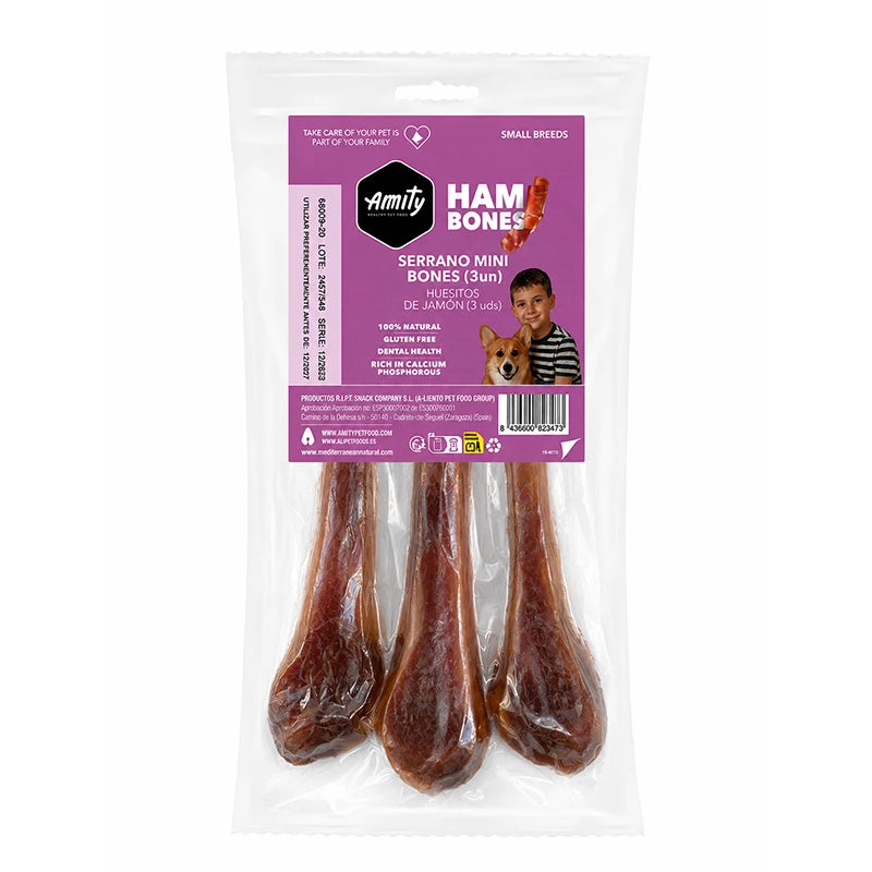 Os à mâcher chien jambon Serrano mini Amity Premium 110g (lot de 3)