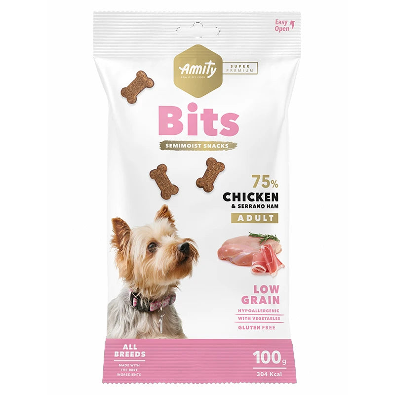 Friandises chien poulet et jambon Serrano Amity Super Premium 100g