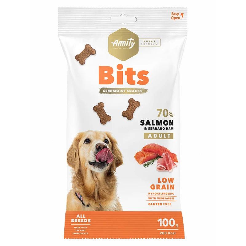 Friandises chien saumon et jambon Serrano Amity Super Premium 100g