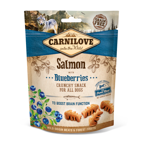 Friandises chien saumon et myrtilles sans céréales Carnilove 200g