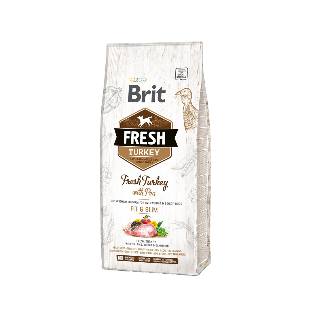 Croquettes chien adulte surpoids dinde et pois Brit Fresh Slim & Fit 12 kg
