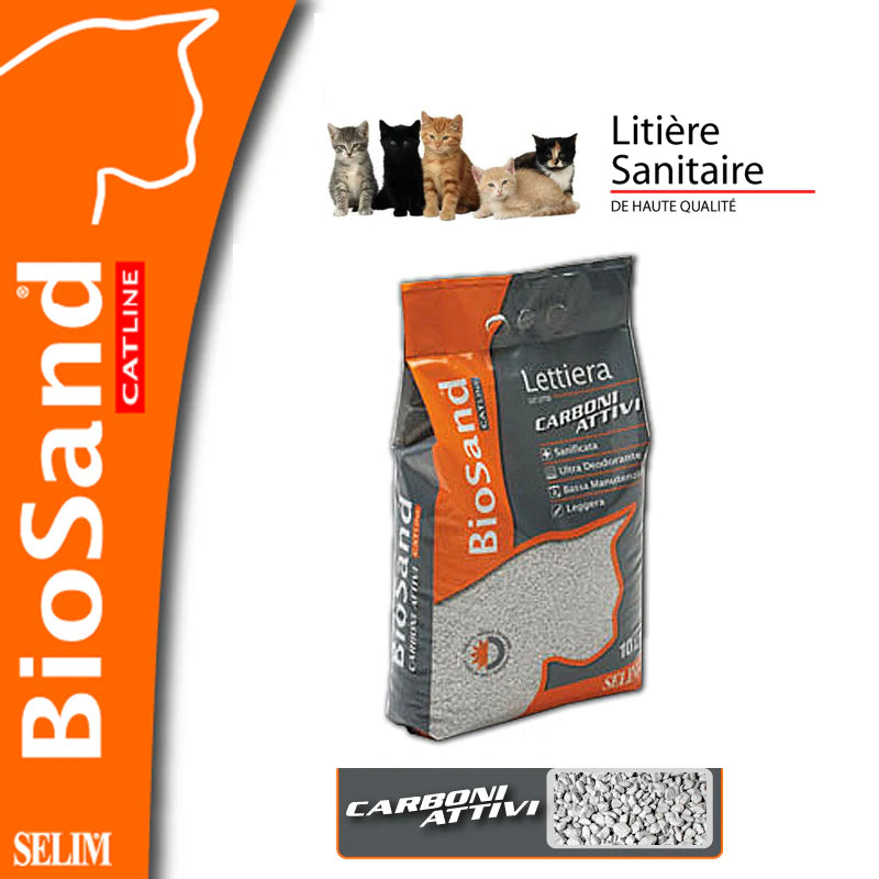 Litière absorbante charbon actif chat BioSand 10 L