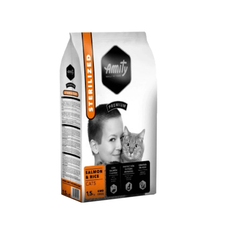 Croquettes chat stérilisé saumon et riz Amity Premium 1,5 kg