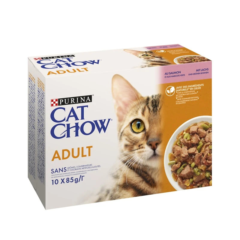 Pâtée chat adulte saumon et haricot vert Cat Chow 10x85g