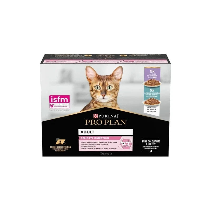 Sachets fraîcheur chat digestion sensible multivariété dinde et poisson Pro Plan Delicate 10x85 g — Boîte 10x85 g