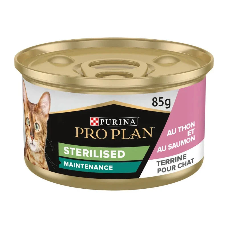 Pâtée chat stérilisé thon et saumon terrine Pro Plan Sterilised 85 g — Boîte 85 g