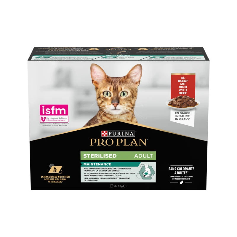 Sachet fraîcheur chat stérilisé bœuf en sauce Pro Plan Sterilised 85 g — Boîte 10x85 g